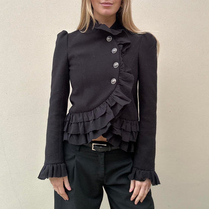 Black ruffle arymetric jacket