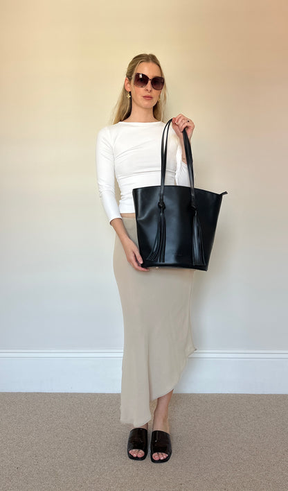 Black leather Tassle Bag