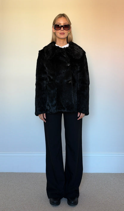 Vintage real fur coat asymmetric jacket