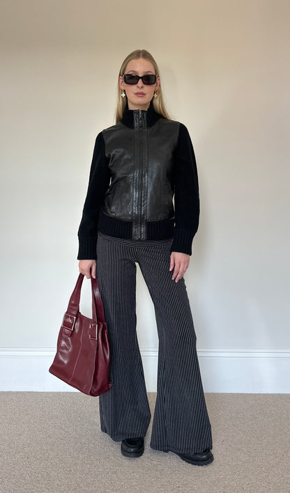 Vintage 100% wool and real leather jumper jacket