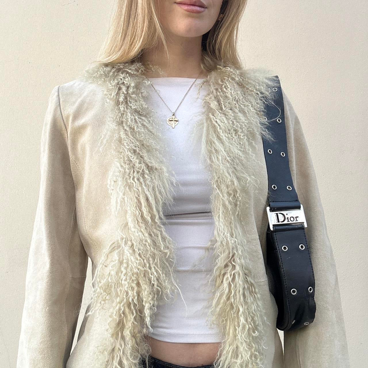 Vintage 00s suede & Mongolian fur afghan coat