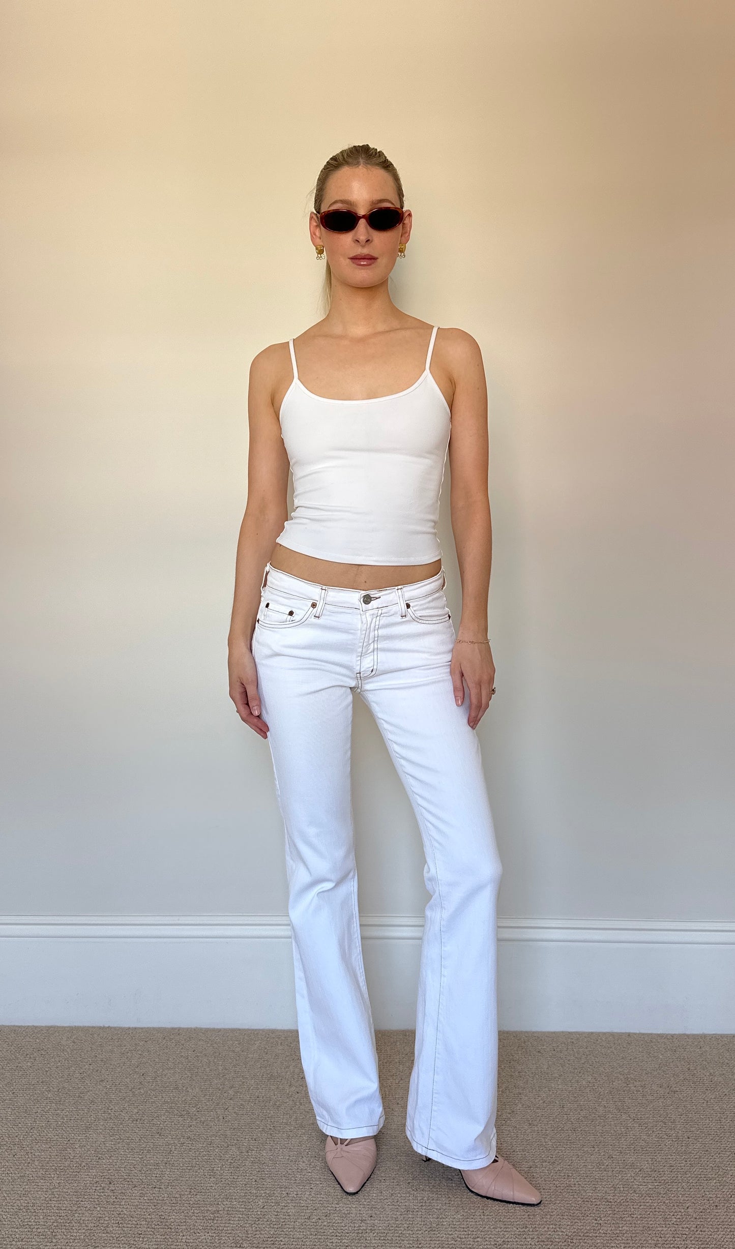 Vintage white low waisted flare jeans