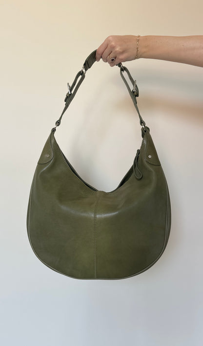 Vintage olive leather shoulder bag