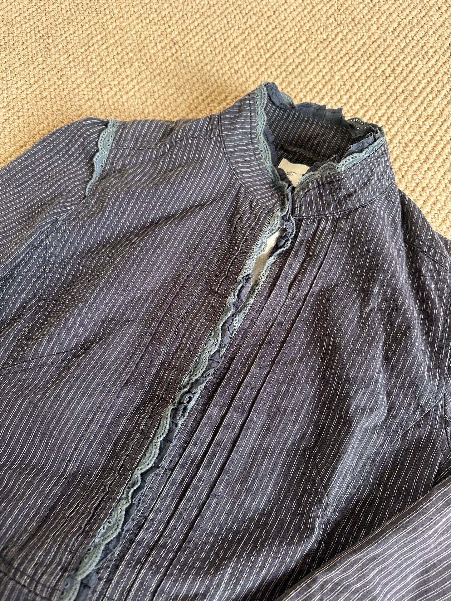 Vintage blue pinstripe hook & eye jacket