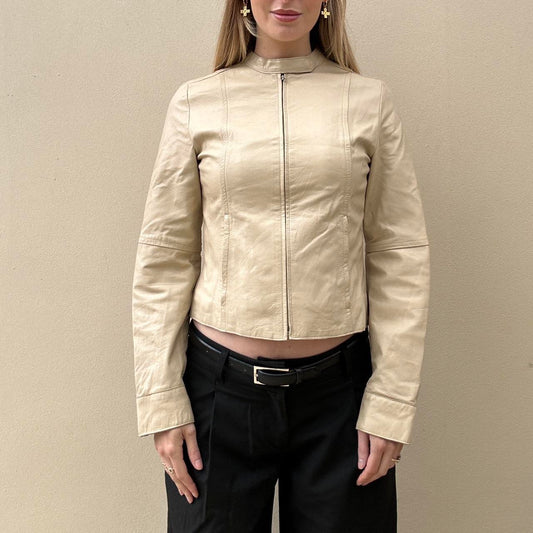 Vintage 00s cream leather biker jacket