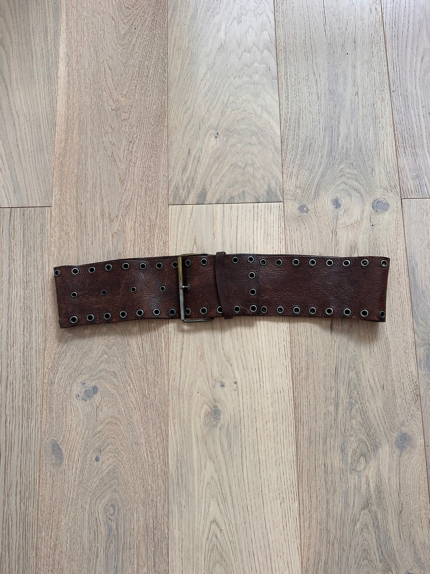 SALE brown leather grommet belt