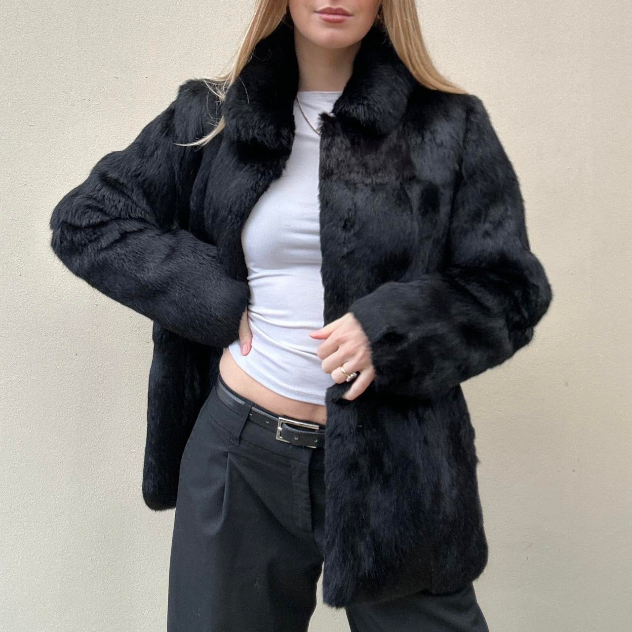 Black real fur coat