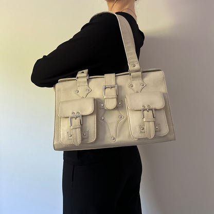 Vintage cream leather handbag