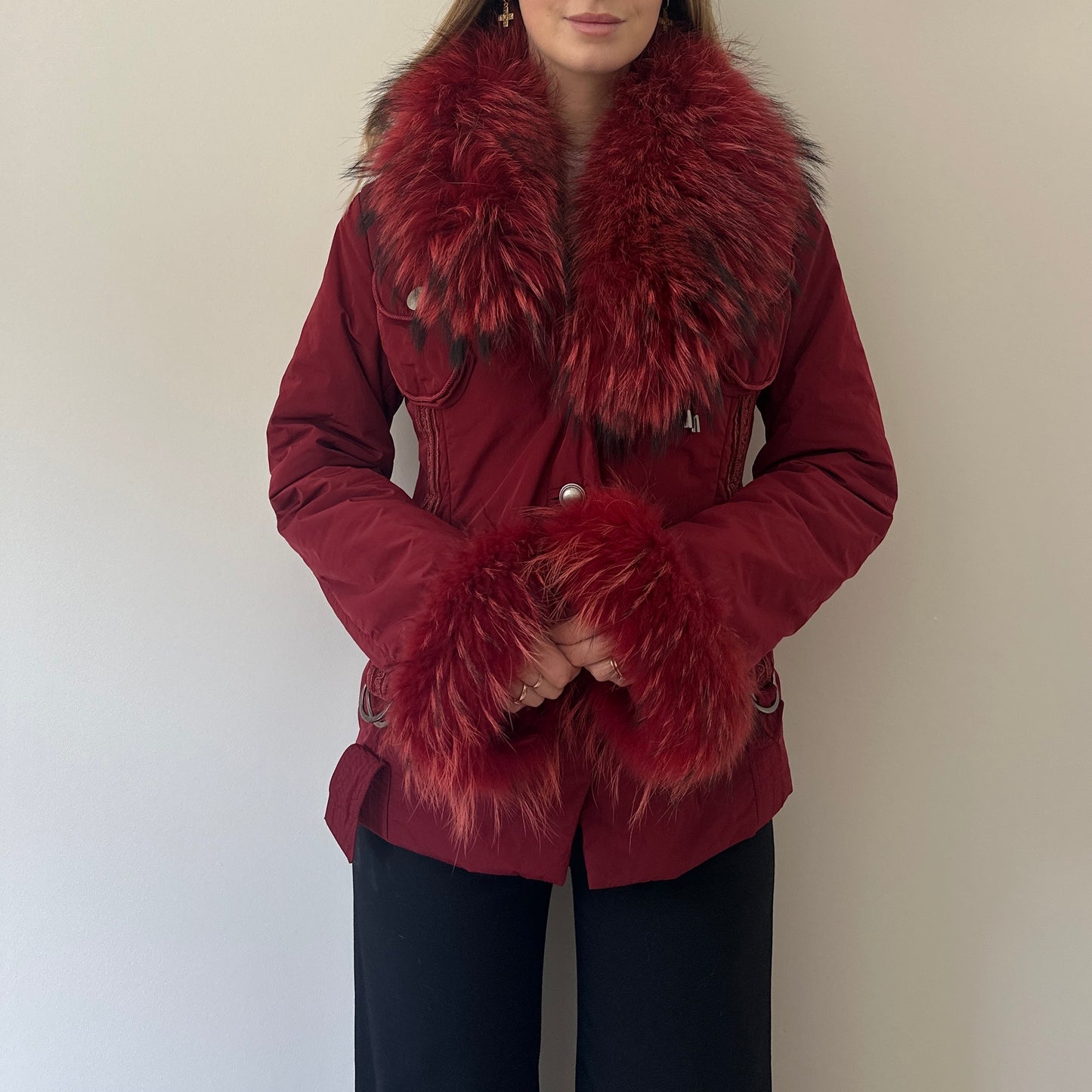 Vintage burgundy fur puffer coat