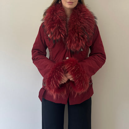 Vintage burgundy fur puffer coat