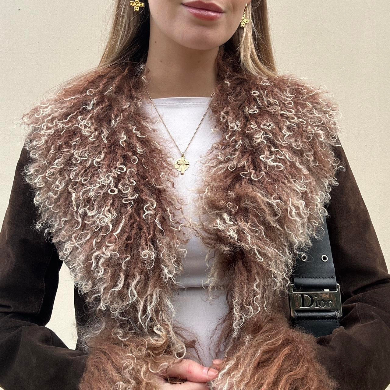 Vintage 00s brown Mongolian afghan jacket