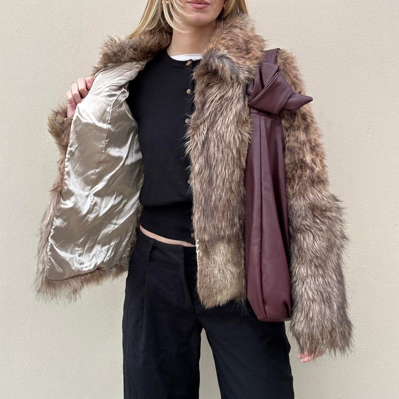 Faux fur patchwork coat