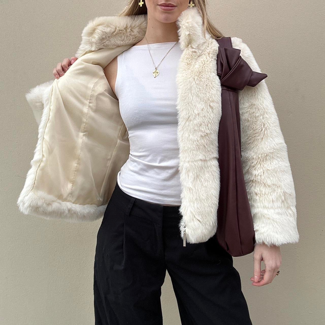 Vintage ELLE white fur coat