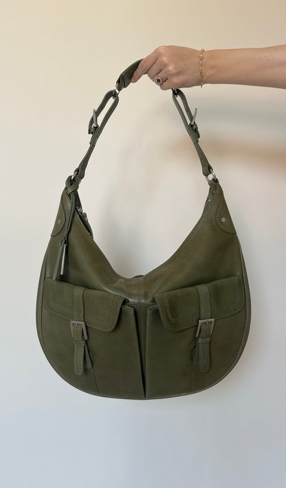 Vintage olive leather shoulder bag