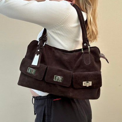 00s Brown suede shoulder bag