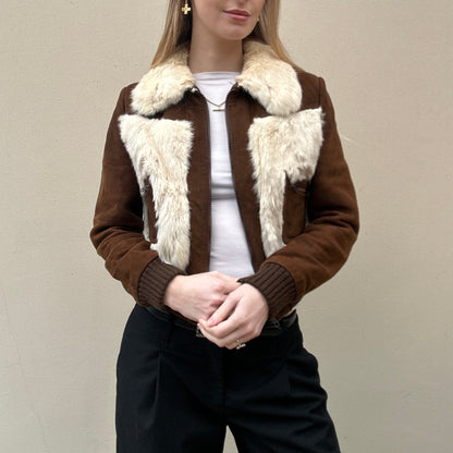 Vintage Suede And Rabbit Fur bomber Jacket