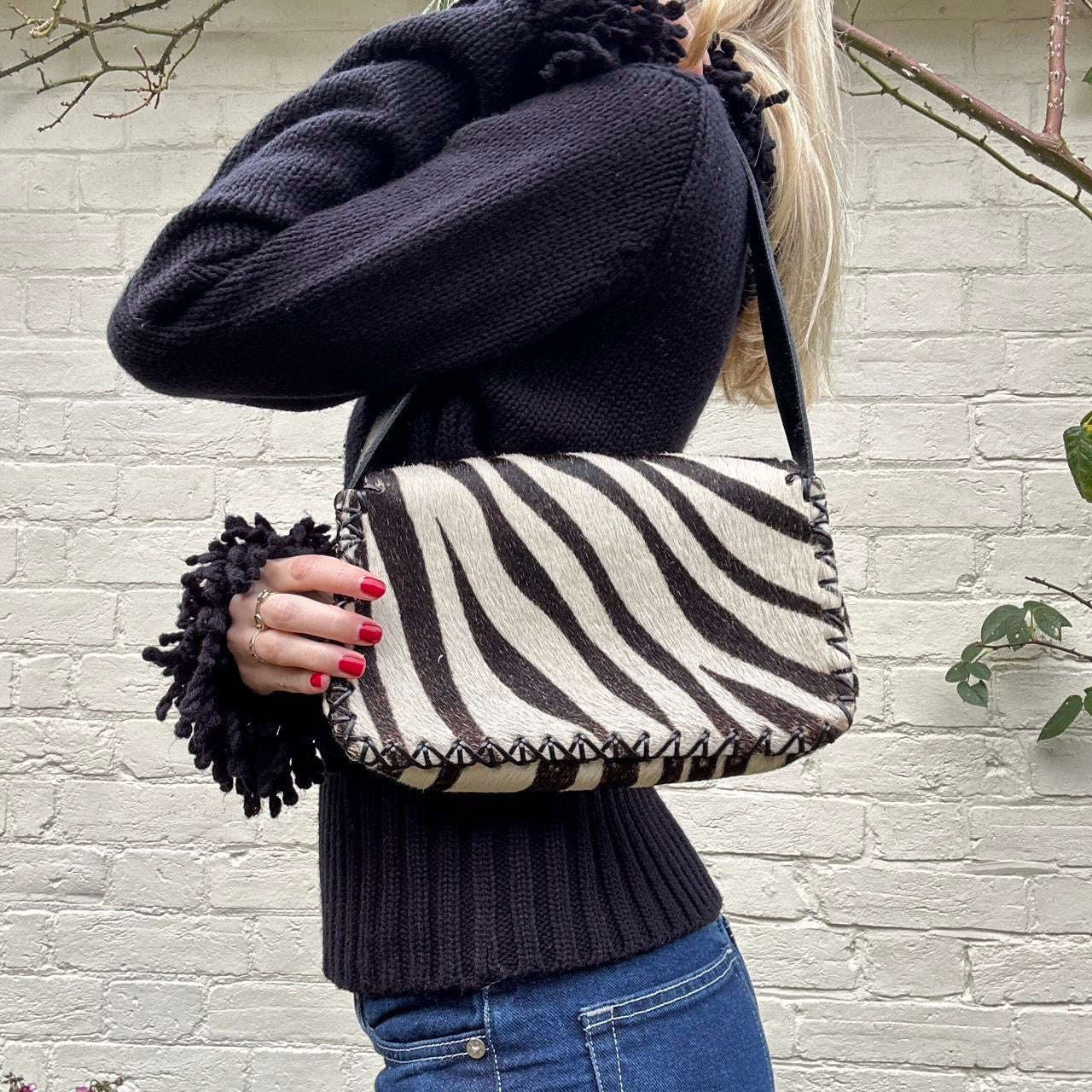 Vintage 90s zebra pony hair handbag