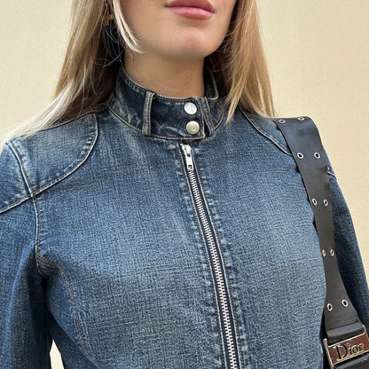 Vintage denim zip biker jacket