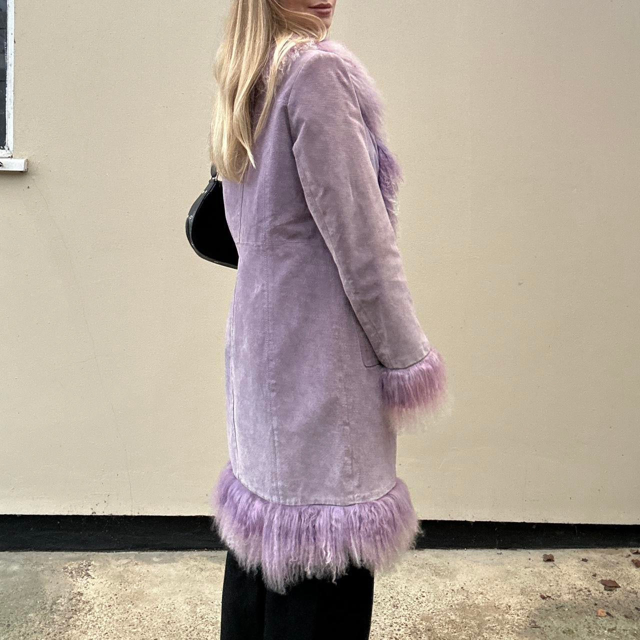 Vintage lilac suede Mongolian afghan coat