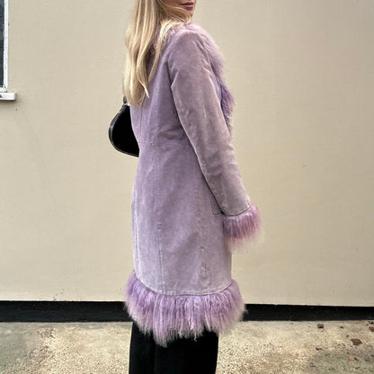 Vintage lilac suede Mongolian afghan coat