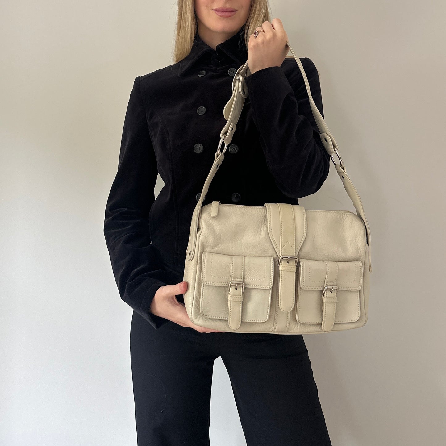 Vintage cream leather satchel bag