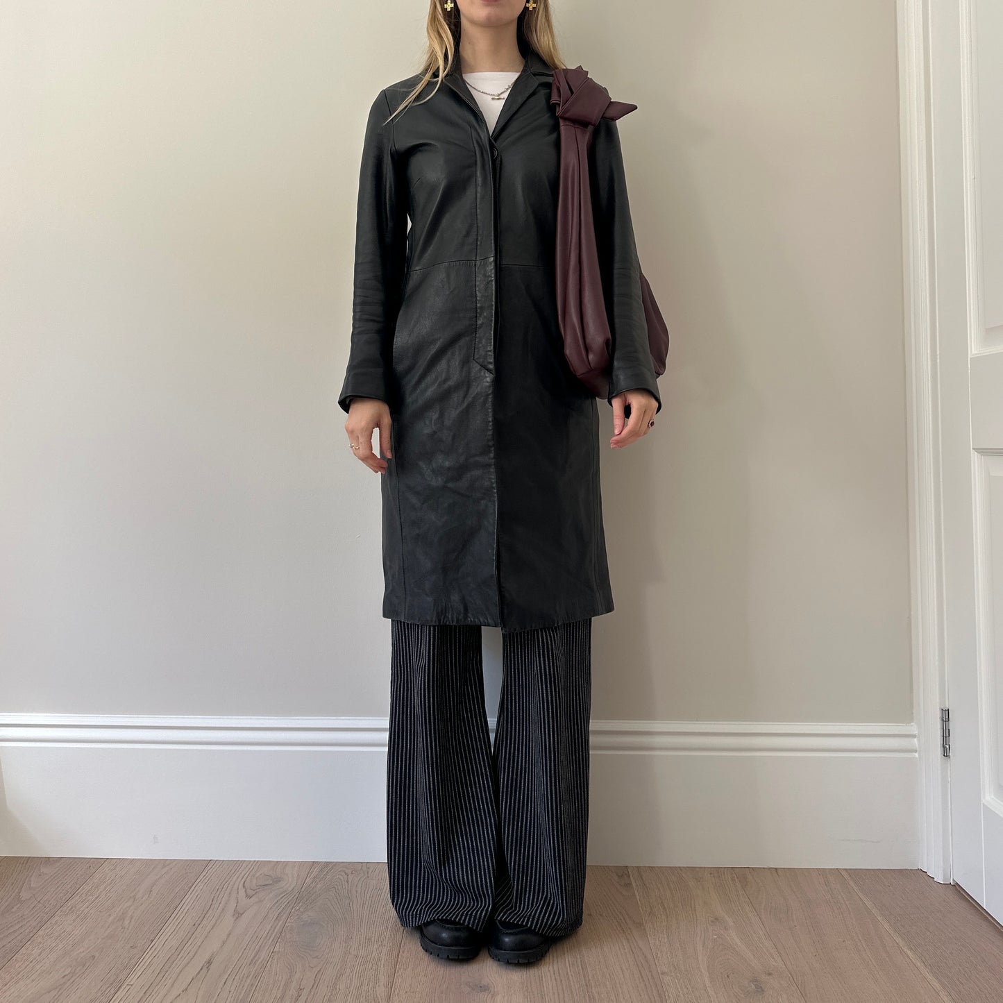 Vintage black leather trench coat