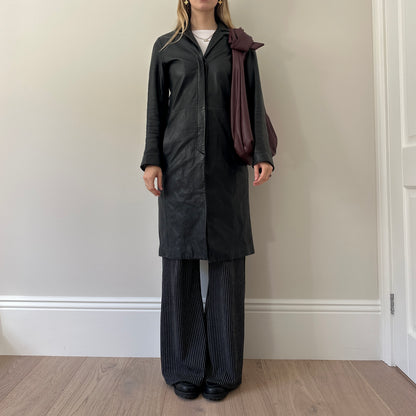 Vintage black leather trench coat