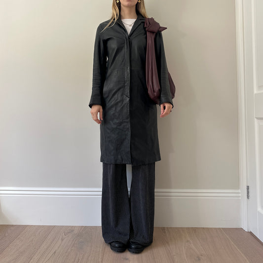 Vintage black leather trench coat