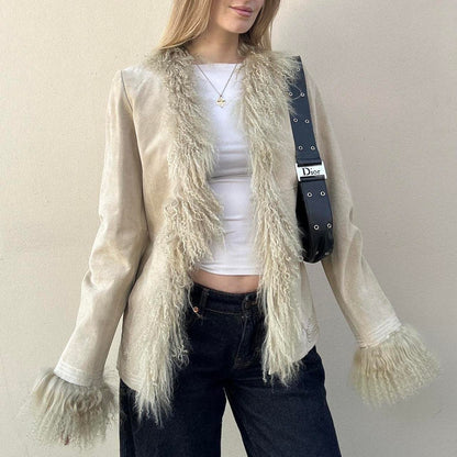 Vintage 00s suede & Mongolian fur afghan coat