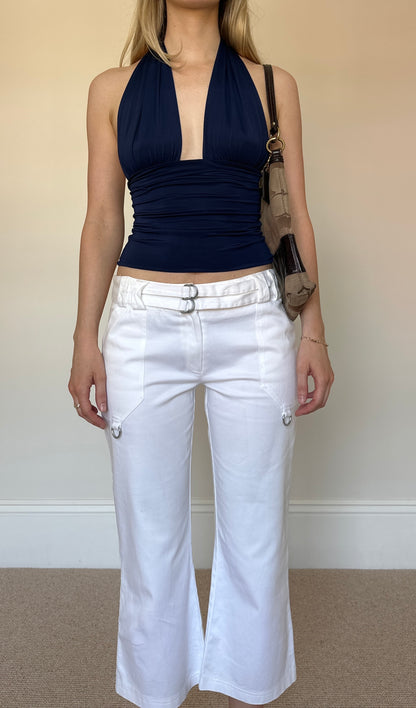Vintage buckle white capris