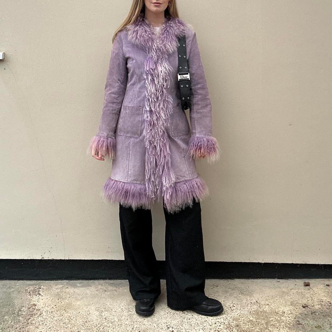 Vintage lilac suede Mongolian afghan coat