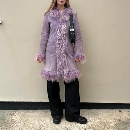 Vintage lilac suede Mongolian afghan coat