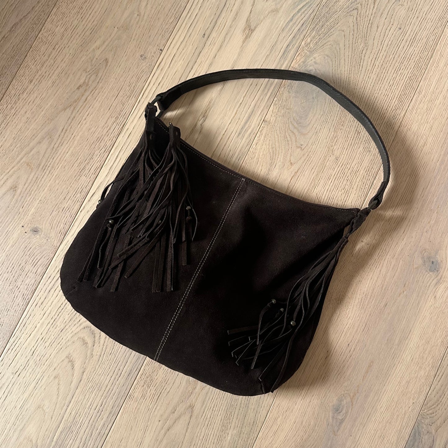 Vintage brown suede tassel bag