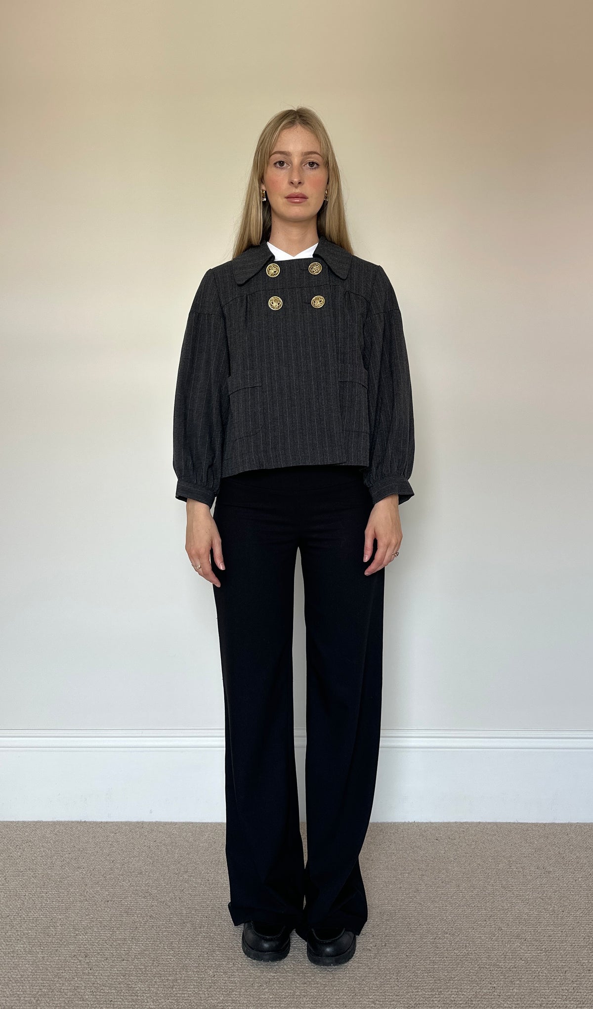 Vintage charcoal pinstripe pea coat