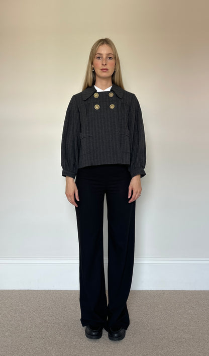 Vintage charcoal pinstripe pea coat