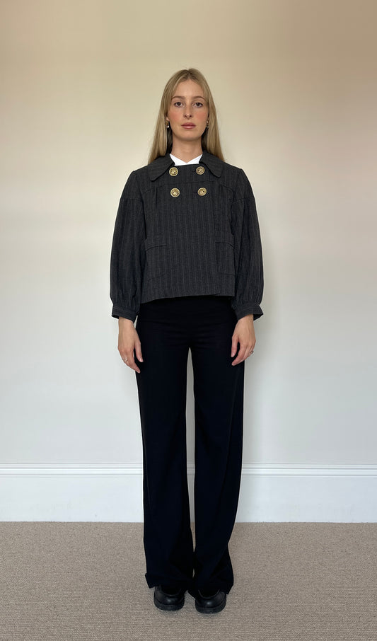 Vintage charcoal pinstripe pea coat