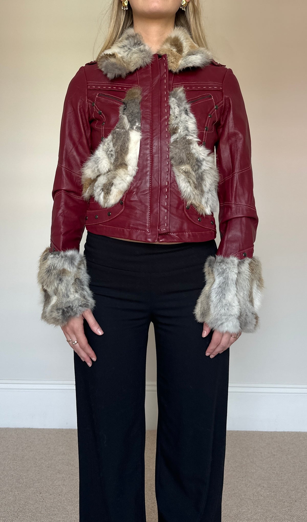Vintage Burgundy Fur Leather Jacket