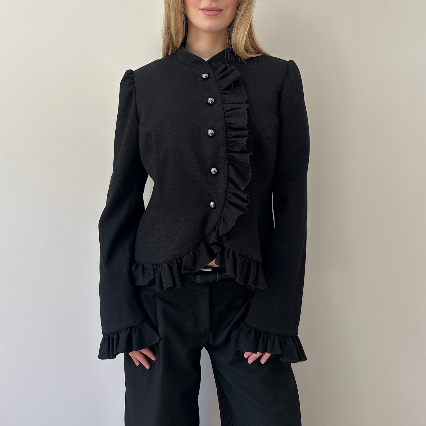 Vintage ruffle asymmetric jacket