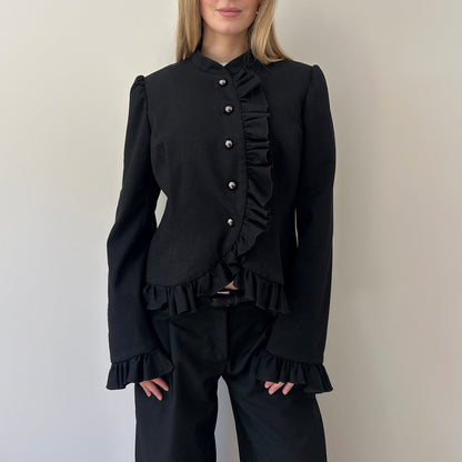Vintage ruffle asymmetric jacket