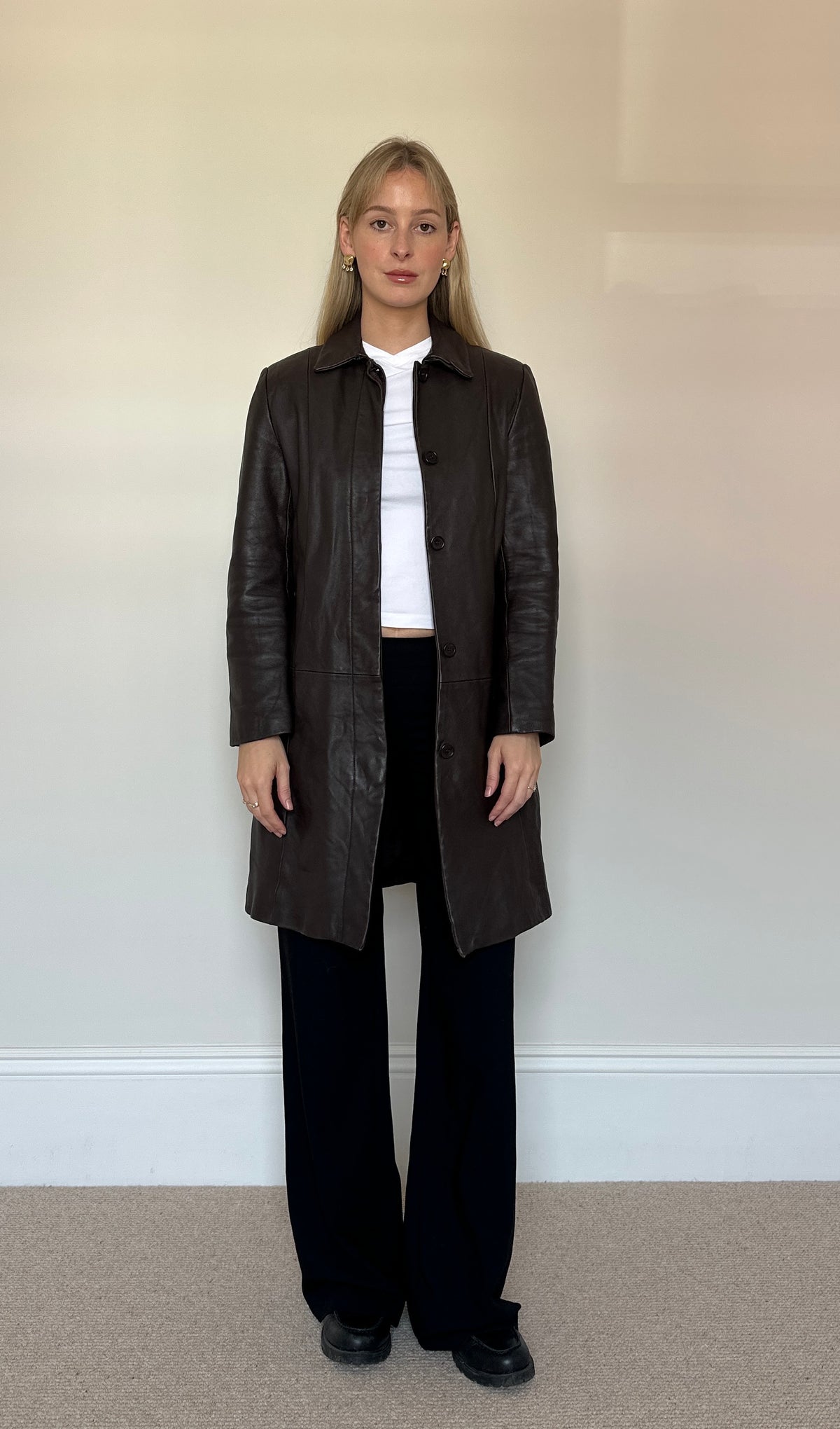 Vintage brown leather trench coat