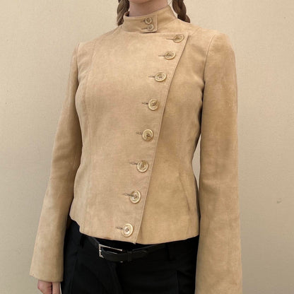 Vintage 00s asymmetric camel jacket