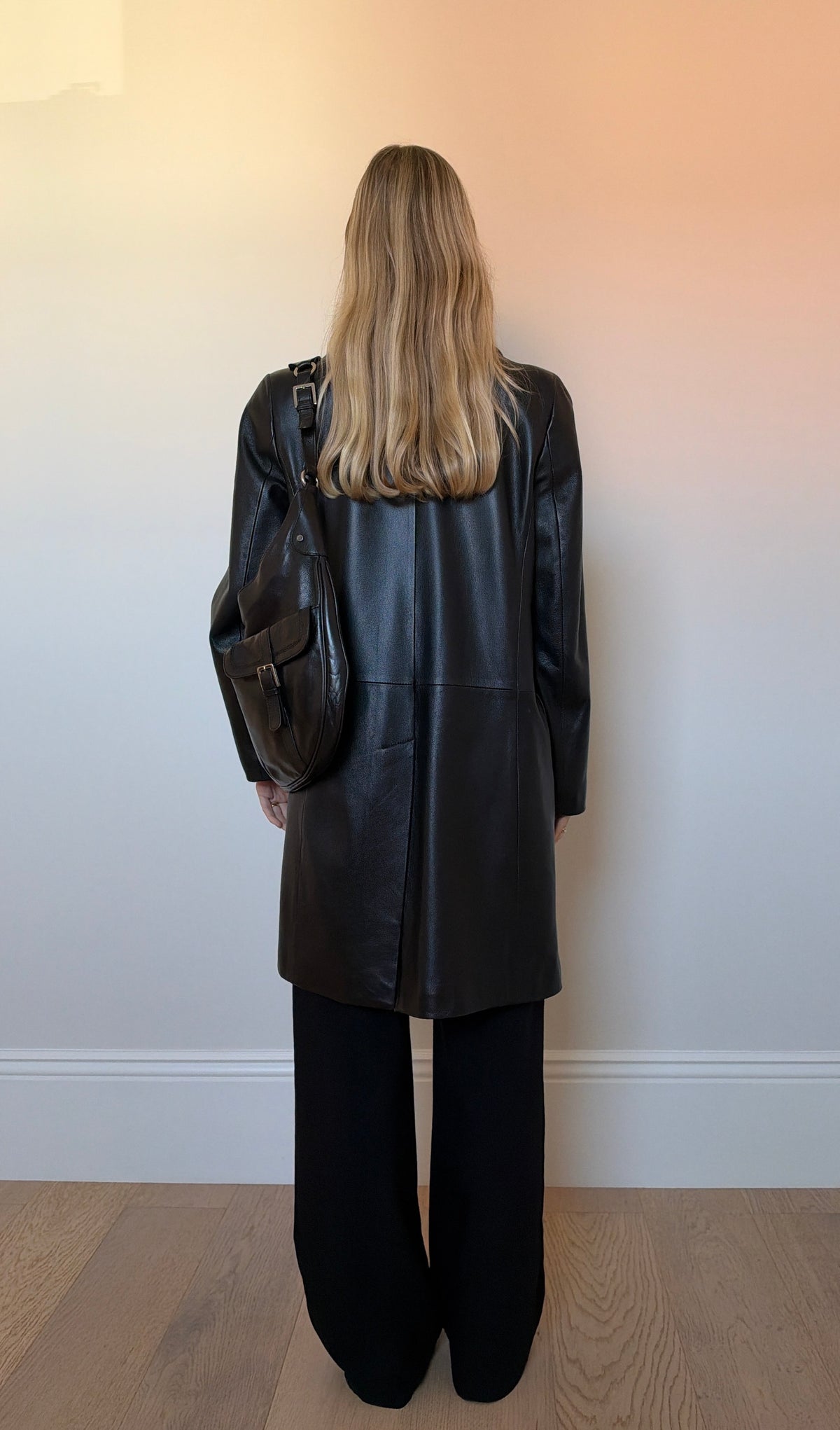 Vintage black leather trench coat