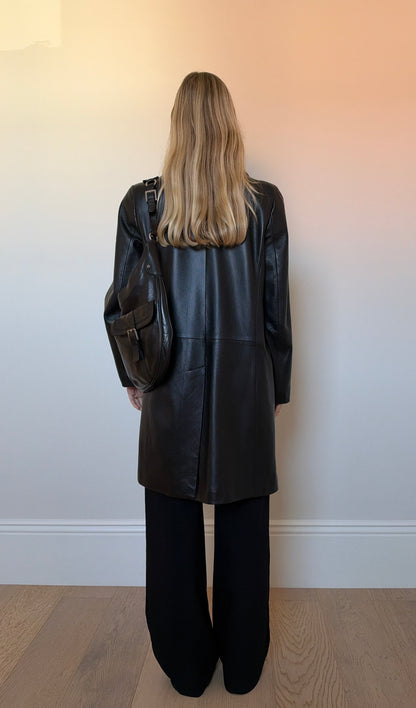 Vintage black leather trench coat
