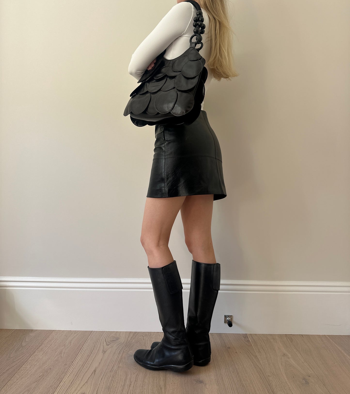 Vintage genuine leather mini skirt