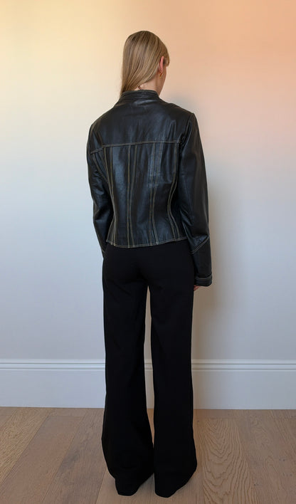 Vintage leather contrast stich jacket