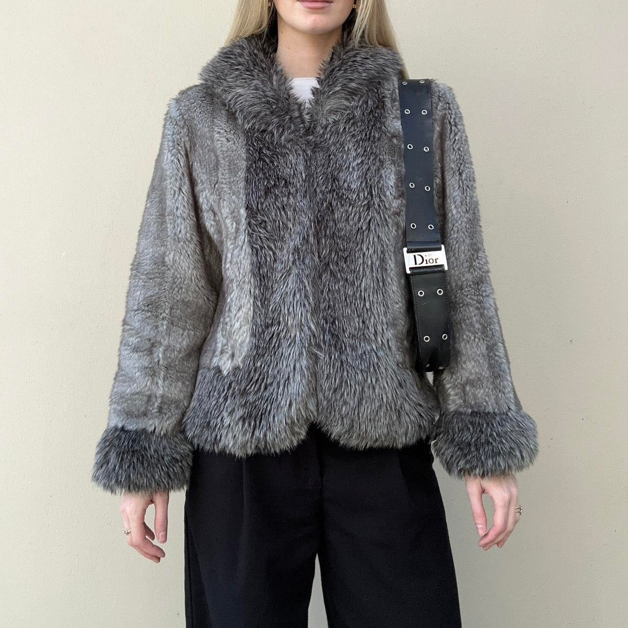 Vintage grey faux fur coat