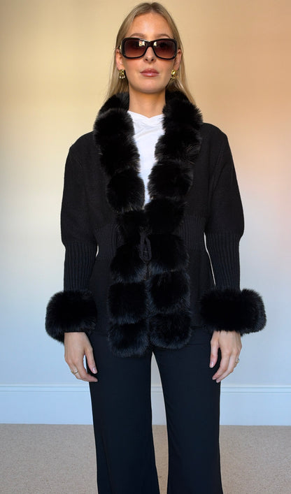 faux fur black cardigan