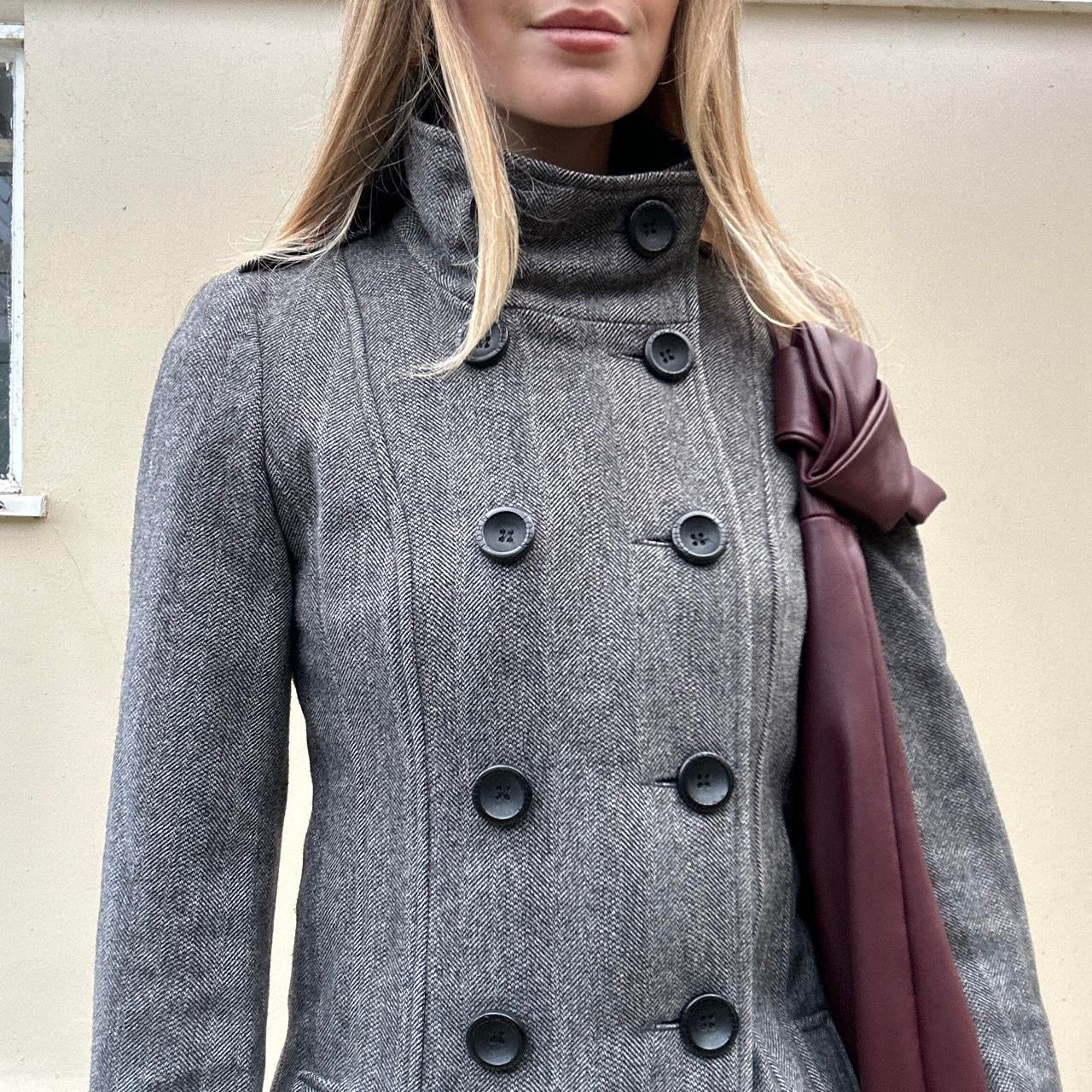 Vintage herringbone funnel neck coat