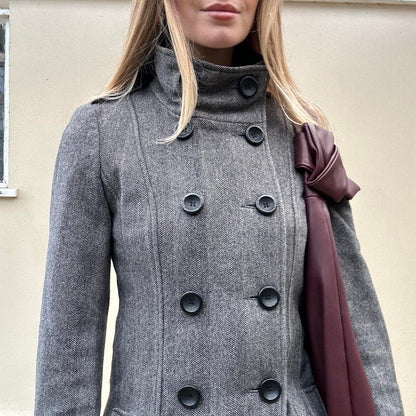 Vintage herringbone funnel neck coat