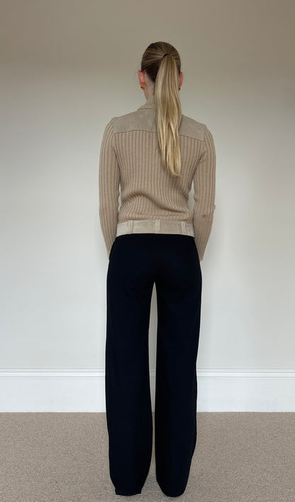 Vintage suede & knit zip jumper jacket